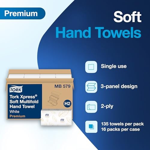Tork Soft Xpress Multifold Paper Hand Towels, 16 Packs X 135 Towels - Image 3