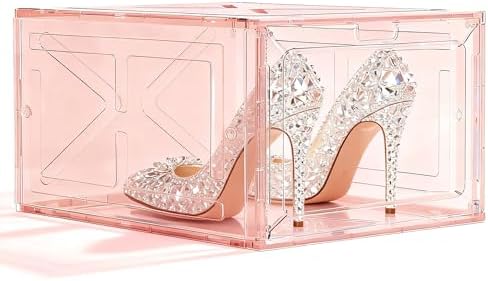 Pink Magnetic Closure Multi-Purpose Storage Box Thickened Rigid Stackable Shoe by Fraphil