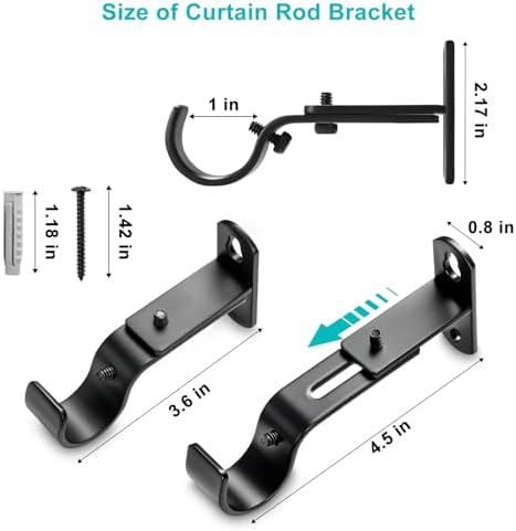 Adjustable Curtain Rod Brackets, Metal Window Drapery Rod Hanger Holders Hooks - Image 3