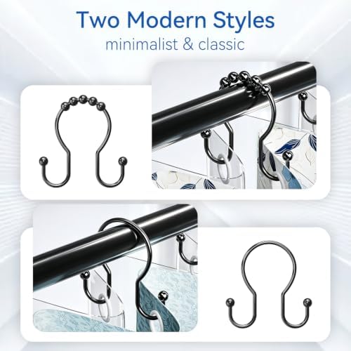 OEH Shower Curtain Hooks, Metal Shower Curtain Hangers, Double Hook Black - Image 6