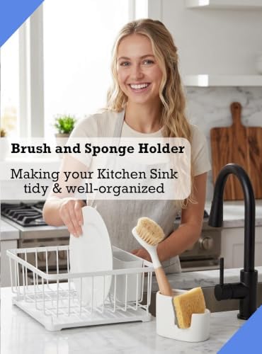 Ceramic Sponge Holder for Kitchen Sink, 2-in-1 Sponge & Brush Organizer - Image 2