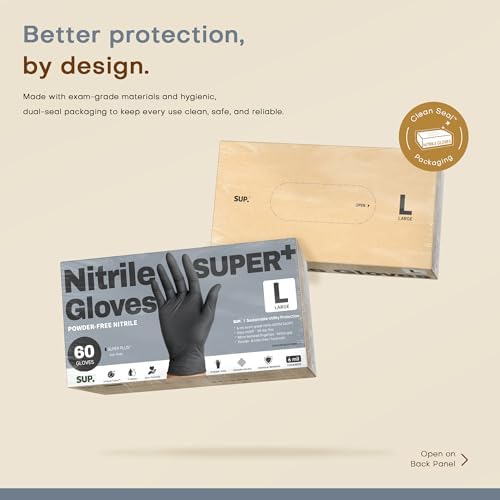 SUPER+ Black Nitrile Gloves HEAVY DUTY 6 Mil Disposable Chemical Resistant - Image 5