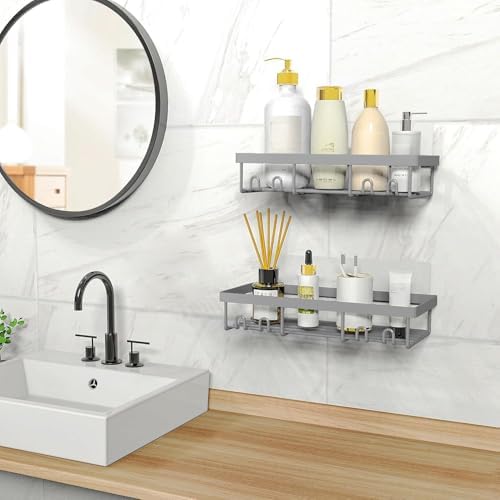 Moforoco Shower Caddy Shelf Organizer Rack, Self Adhesive Black Bathroom - Image 5
