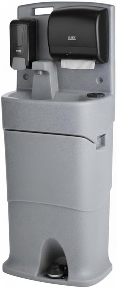 Mobile Hand Wash Station, 16 Gallon, Single Sink with Soap and Paper Towel Dispensers, Gray