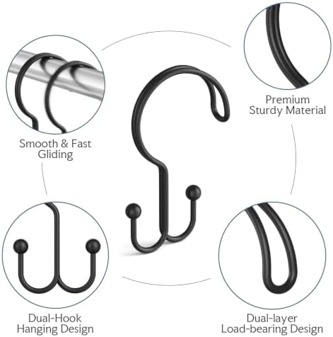 Bathway Black Shower Curtain Hooks Ring, Rust Proof Metal Shower Hooks - Image 3