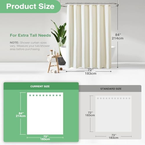 Dynamene Extra Long Waffle Shower Curtain 256 GSM Fabric 72x84 Cream/Ivory - Image 3