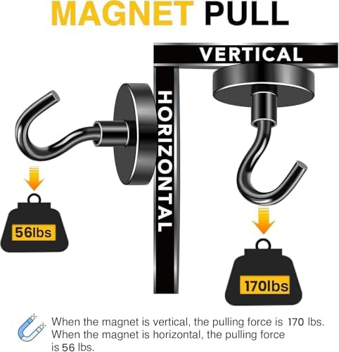 DIYMAG Magnetic Hooks, 170lbs 10p Cruise Cabin Essentials Heavy Duty Black - Image 4