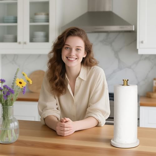 YIGII Marble Base Paper Towel Holder Countertop, Standing Paper Towel Holder - Image 2