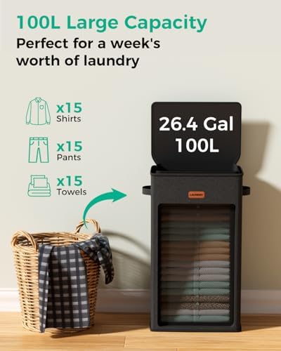 100L Large Capacity Laundry Hamper, Collapsible Laundry Basket Space-Saving - Image 3