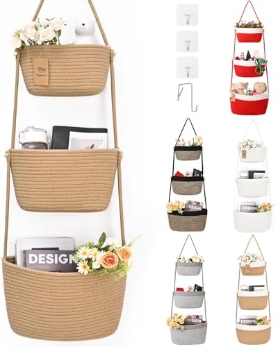 Hanging Basket, 3-Tier Woven Wall Basket by Degeyoyo