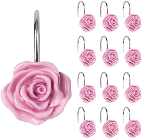 Sunlit Rose Shower Curtain Hooks, Home Decorative Flower Shower Curtain Rings by Sunlit