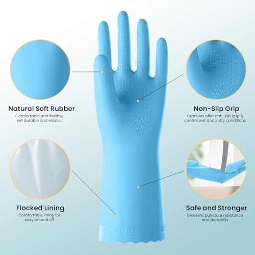 KAQ Rubber Kitchen Dishwashing Gloves: 4 Pairs Reusable Household Cleaning Glove - Image 2