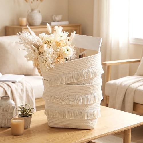 Boho Nursery Basket 3-tier Tassel Hanging Basket Organizer Cotton Rope Woven - Image 3