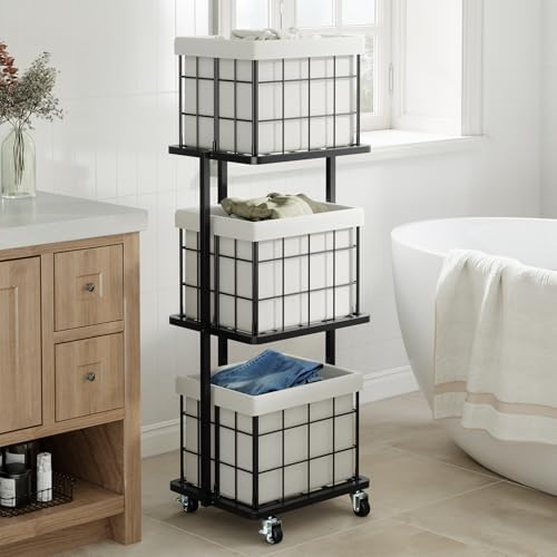 120L Vertical Laundry Sorter, 3 Tier Metal Rolling Laundry Basket - Image 7
