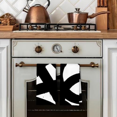 Abstract Black and White Kitchen Towels Set of 2, Modern Black and White Dish - Image 3