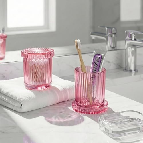 Light Pink Thick Glass Bathroom Qtip Holder, 2 Pack - Image 6