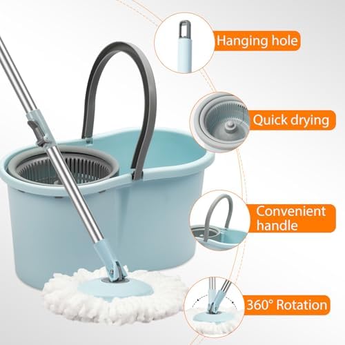 Mop Buckets for Floor Cleaning 360° Spin Wringer Separate Dirty Water - Image 3