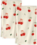 Miss Adola 150GSM Flour Sack Kitchen Towels Set of 2, Bow Cherry by MissAdola