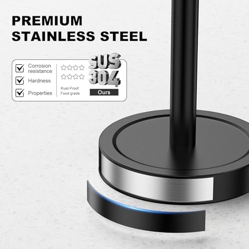 Black Paper Towel Holder Countertop, One-Handed Tear, Stainless Steel, Weighted - Image 4