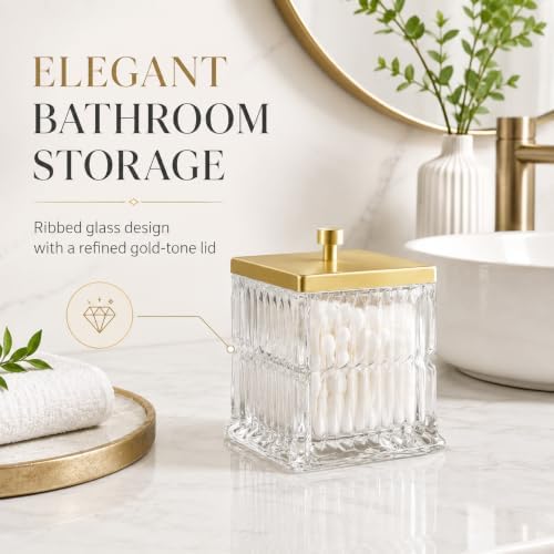 Vince Camuto Home Glass Cotton Jar Holder – Matte Gold Lid, Elegant Bathroom - Image 7