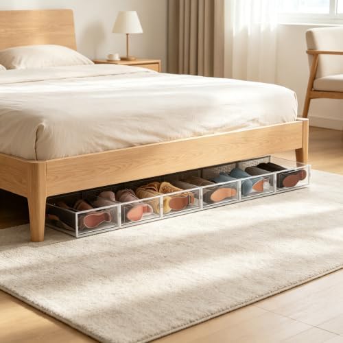 6 Pack Stackable Shoe Storage Boxes, Plastic Shoe Organizer Drawers Bins - Image 4