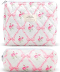 2Pcs Quilted Cotton Makeup Bag Large Travel Makeup Pouch Small Brush Holder Set by Lestp