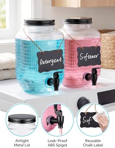 NiHome 2 Pack Glass Laundry Detergent Dispensers, 4L Glass Jars - Image 4