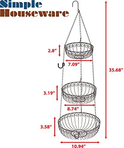 Simple Houseware 3-Tier Fruit Hanging Basket - Image 2