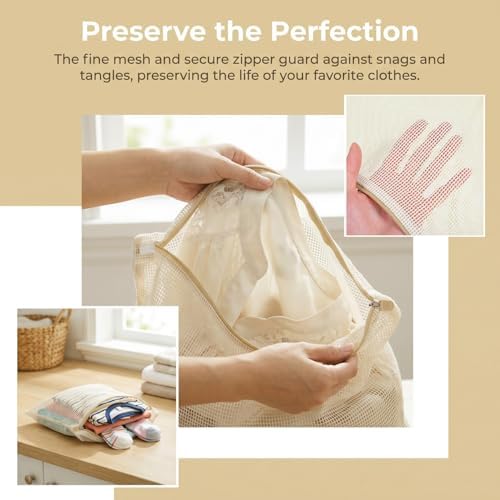 IMIKEYA Mesh Laundry Bags for Delicates, 4 Pack Cotton Zippered Wash Bags in 4 - Image 7