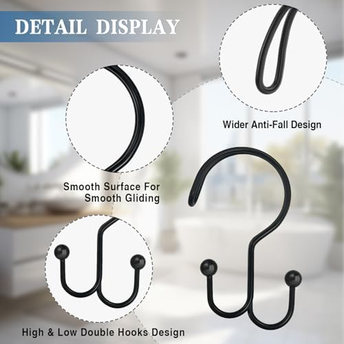 Shower Curtain Hooks, OEH Shower Curtain Rings, Decorative Double Shower Hooks - Image 4