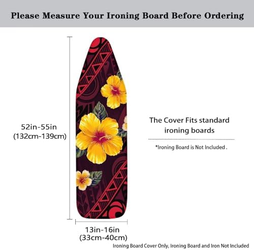 Red Tribe Stripe Ironing Board Cover Non-Slip 15x54 Inch Hawaii Hibiscus - Image 3