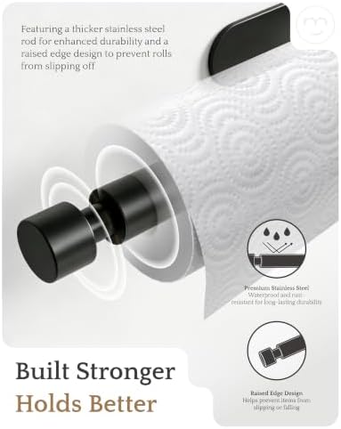 Paper Towel Holder Under Cabinet Adhesive or Drilling Matte Black - Image 2