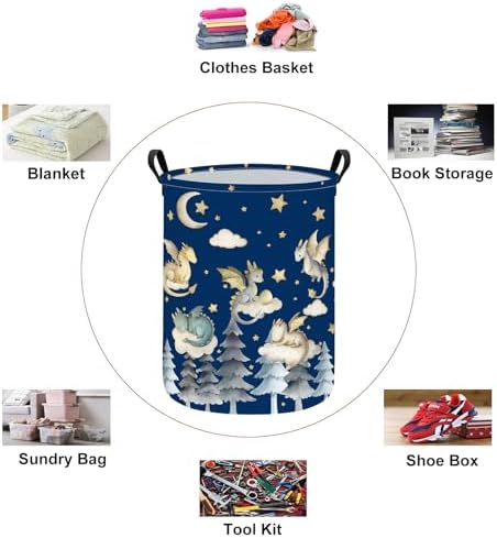 Round Dragon Print Waterproof Foldable Household Laundry Hamper - Image 3