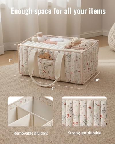 Blissful Diary Floral Diaper Caddy Organizer, Storage Basket, Floral Beige - Image 3