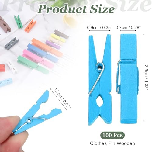 uxcell 100 Pcs Wooden Clothespins, 1.4 Inch Clothes Pins Wooden Colored Small - Image 2