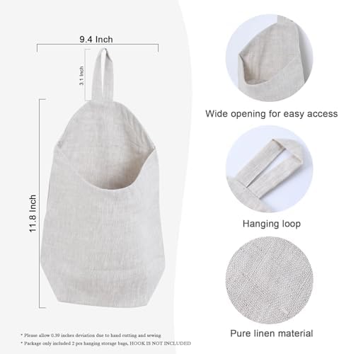 100% Linen Hanging Storage Bags Baskets 2 Pcs, Small Wall Storage Bag - Image 2