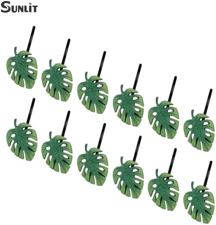 Tropical Leaf Decorative Shower Curtain Hooks, Monstera Deliciosa Leaves Shower - Image 3