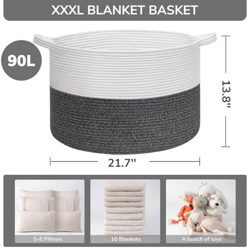 INDRESSME XXXLarge Woven Rope Blanket Basket Living Room - Image 3