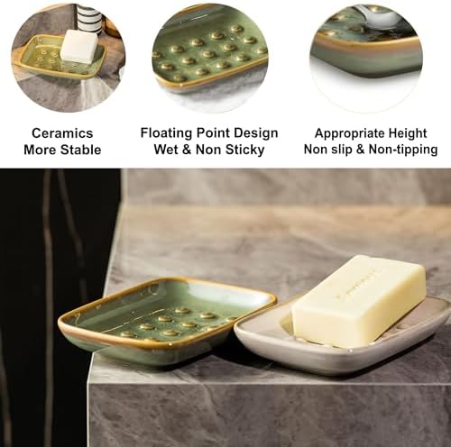 Soap Dish for Shower, Ceramic Soap Dish for Large Soap Bars, Non-Slip Soap - Image 4