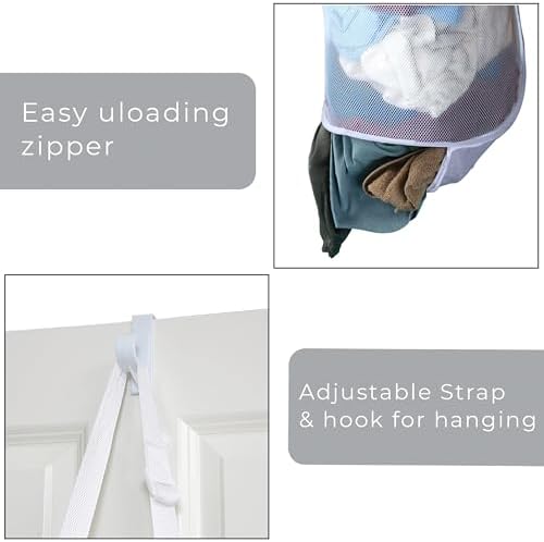 Smart Design Deluxe Mesh Over The Door Pop Up Hamper w/ Hook & Adjustable Strap - Image 6