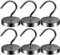 6 Pack Magnetic Hooks Large Opening, 100LBS Neodymium Magnet Hooks by Junarter