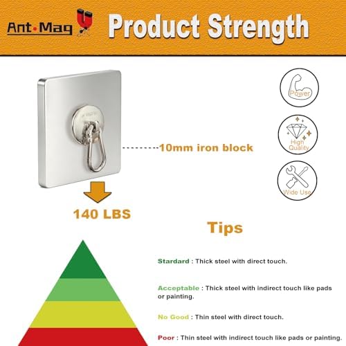 Ant Mag Magnetic Hooks Heavy Duty Neodymium, 140LBS Swiveling Carabiner - Image 3