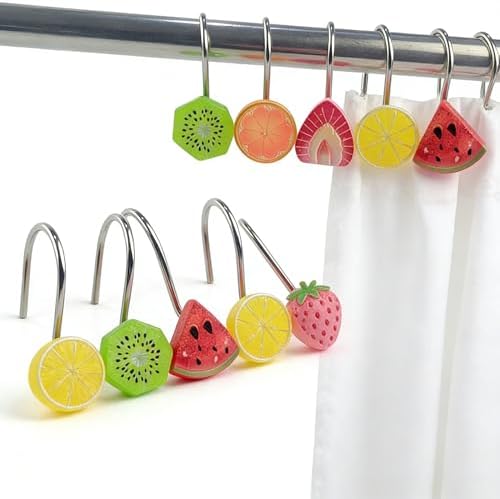 Two Fish Home Fashions Set of 12 Decorative Fruits Shower Curtain Hooks by TwoFishHomeFashionLLC