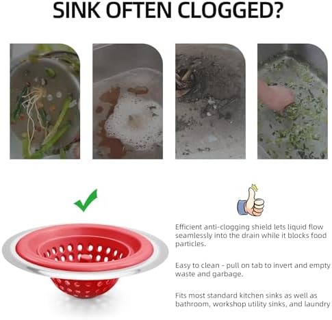 Silicone Strainer for Kitchen Sink, 2 Pack, Stainless Steel Reinforced - Image 3