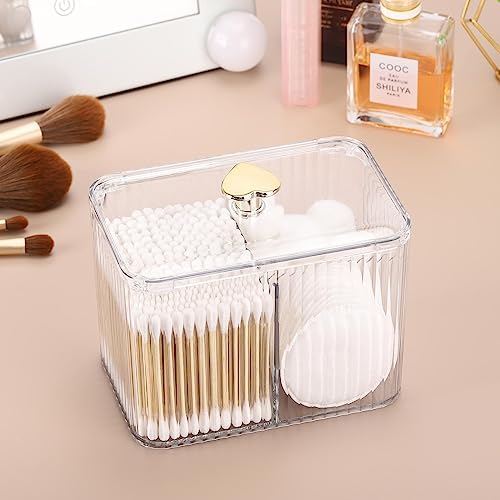 Tbestmax Qtip Holder Dispenser 3-Section Clear Bathroom Organizer Jar 3 Grids - Image 2