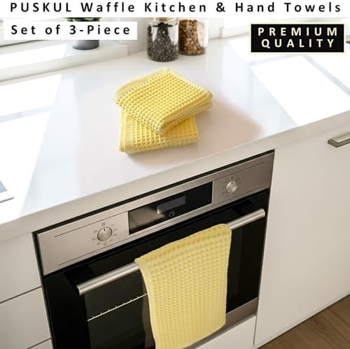 PÜSKÜL Natural 100% Turkish Cotton Waffle Hand and Kitchen Towels Set of 3 - Image 4