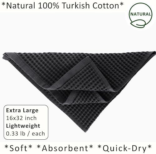 PÜSKÜL Natural 100% Turkish Cotton Waffle Hand and Kitchen Towels Set of 3 - Image 2