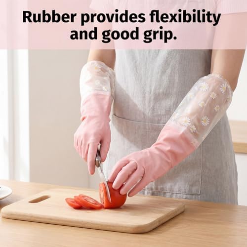 Reusable Pink Rubber Gloves, Non-Slip Laundry Kitchen Gardening Household Gloves - Image 7