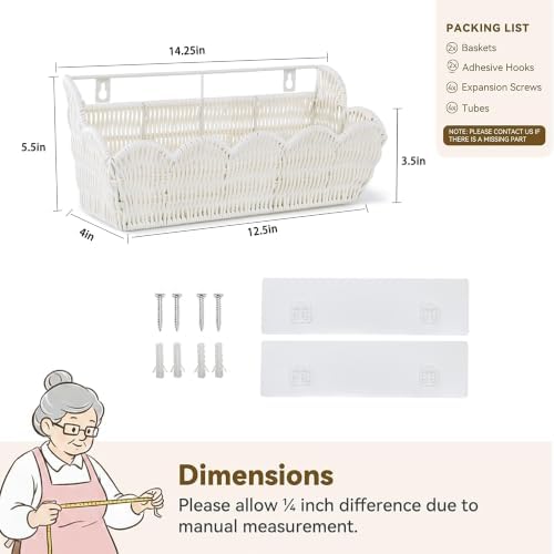 2 Pack Adhesive Plastic Wicker Hanging Storage Basket Scalloped Edge - Image 2