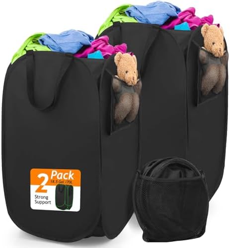 Upgraded Polyester Pop-up Laundry Hamper 2 Pack, 70L Laundry Basket by HOUSEAGAIN